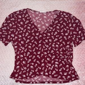 All in favor women’s blouse size large dark red with flower pattern